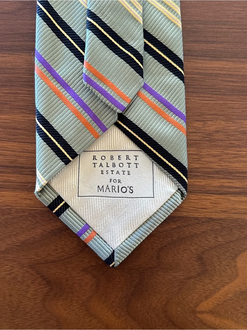 Robert Talbott Estate Mint Green Striped Silk Tie with Purple and Orange Accents